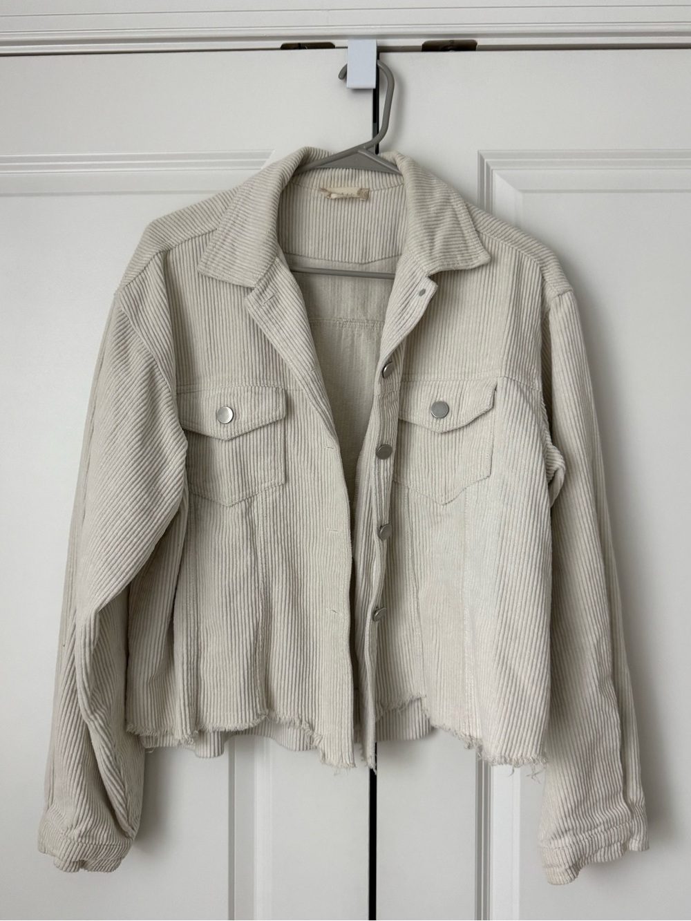 Women's Cream Corduroy Button-Up Jacket